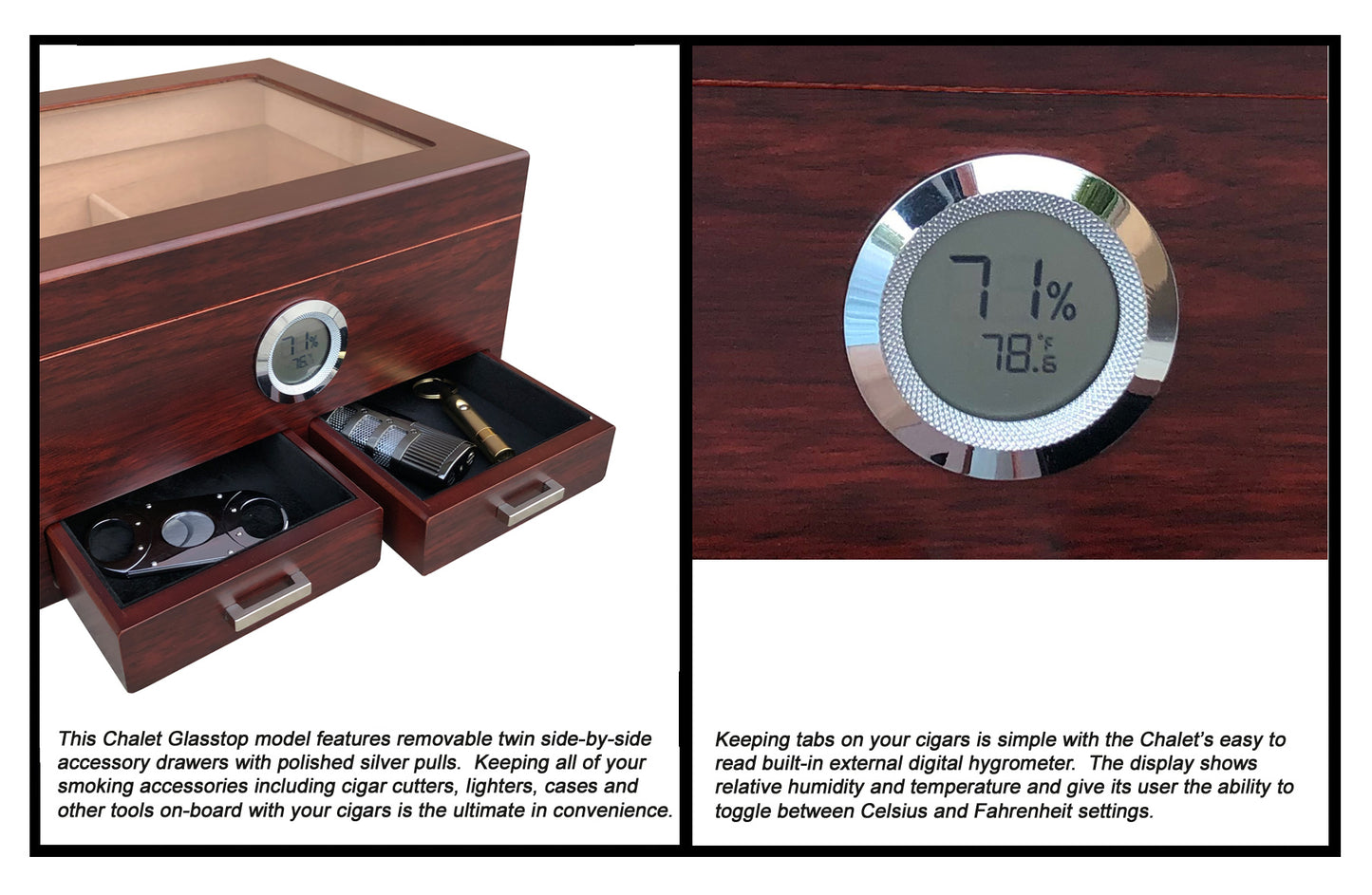 The Chalet Glasstop Humidor with Drawers